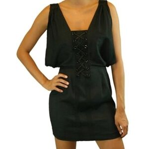 NWOT Affliction Black Premium Womens Silk Mini Dress Lace Up Corset Size 4 UFC